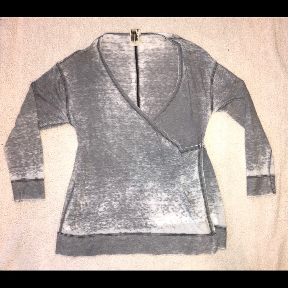 Free People Oversized Grey Wrap Tunic Top Medium